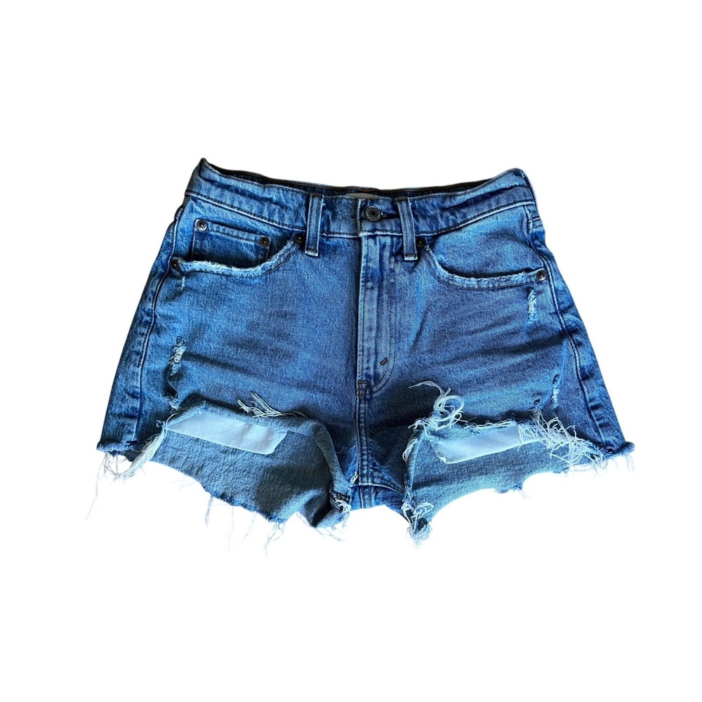 Abercrombie & Fitch Curve Love High Rise Mom Shorts Distressed Denim Size  25
